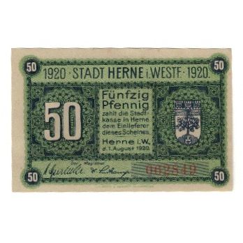 Banknote, Germany, Herne Stadt, 50 Pfennig, Batiment, 1920, 1920-08-01