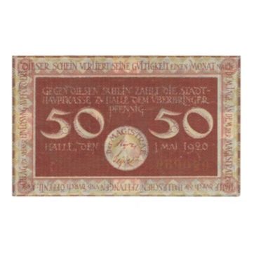 Banconote, Germania, Halle Stadt, 50 Pfennig, valeur faciale, 1920, 1920-05-01