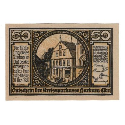 Billet, Allemagne, Harburg Kreissparkasse, 50 Pfennig, personnage, 1921