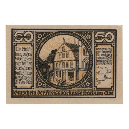 Banknote, Germany, Harburg Kreissparkasse, 50 Pfennig, paysage, 1921