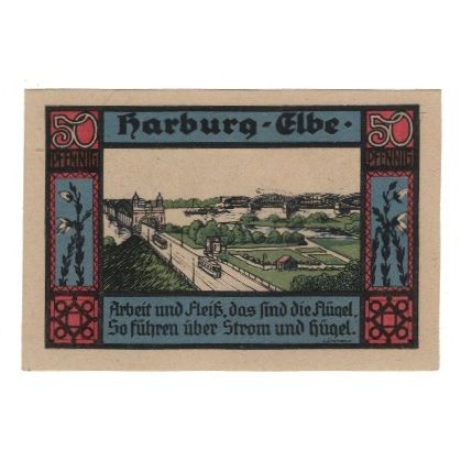 Banknote, Germany, Harburg Kreissparkasse, 50 Pfennig, paysage, 1921