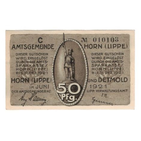 Banknote, Germany, Horn Amtsgemeinde, 50 Pfennig, personnage 1, 1921