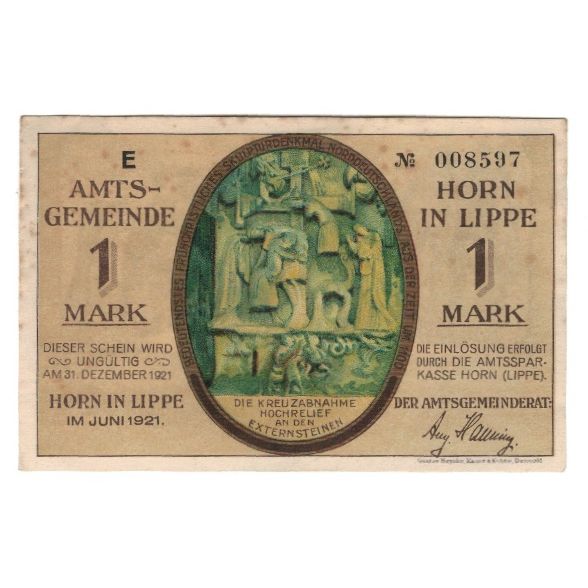 Banknote, Germany, Horn Amtsgemeinde, 1 Mark, paysage, 1921, 1921-12-31