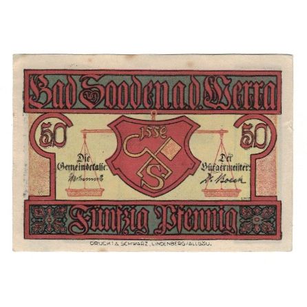 Banknote, Germany, Sooden a.d. Werra, Bad Gemeinde, 50 Pfennig, Eglise, undated
