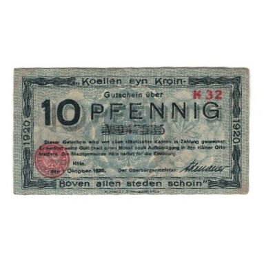 Banknote, Germany, Köln Stadt, 10 Pfennig, Batiment, 1920, 1920-12-31