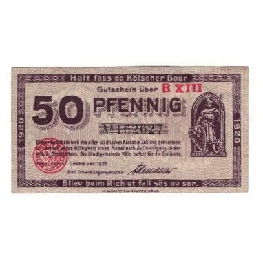 Banknote, Germany, Köln Stadt, 50 Pfennig, Batiment, 1920, 1920-12-31