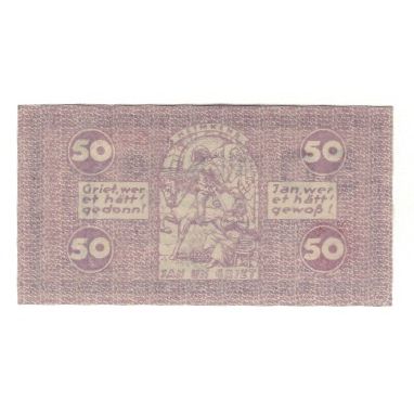 Biljet, Duitsland, Köln Stadt, 50 Pfennig, personnage 1, 1921, 1921-07-13, SUP