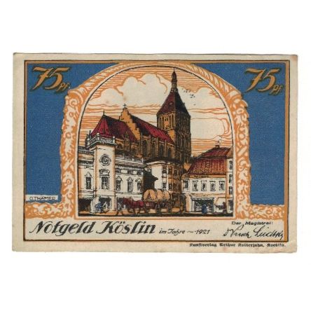 Banknote, Germany, Köslin Stadt, 75 Pfennig, Batiment, 1921, AU(50-53)