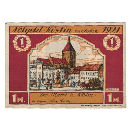 Banknote, Germany, Köslin Stadt, 1 Mark, Batiment, 1921, AU(55-58), Mehl:735.1