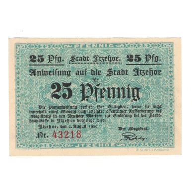 Geldschein, Deutschland, Itzehoe Stadt, 25 Pfennig, personnage, 1920