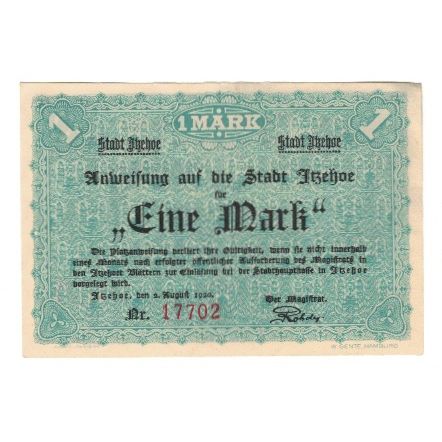 Banknote, Germany, Itzehoe Stadt, 1 Mark, personnage, 1920, 1920-08-02