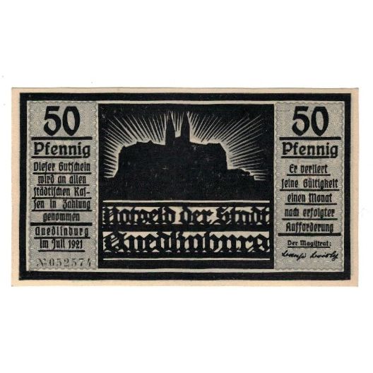 Billet, Allemagne, Quedlinburg Stadt, 50 Pfennig, personnage 1, 1921, SUP