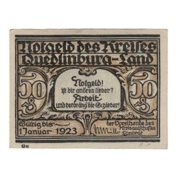 Banknote, Germany, Quedlinburg-Land Kreis, 50 Pfennig, Batiment, 1923