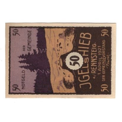 Banknote, Germany, Igelshieb Gemeinde, 50 Pfennig, train, 1921, 1921-04-01