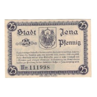 Banknote, Germany, Jena Stadt, 25 Pfennig, Texte, 1917, 1917-03-01, AU(55-58)