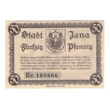 Banknote, Germany, Jena Stadt, 50 Pfennig, Texte, 1917, 1917-03-01, AU(55-58)