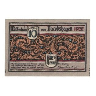 Nota, Alemanha, Jacobshagen Stadt, 10 Pfennig, personnage, 1920, AU(55-58)