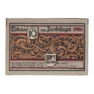 Banknote, Germany, Jacobshagen Stadt, 10 Pfennig, Batiment, 1920, AU(55-58)