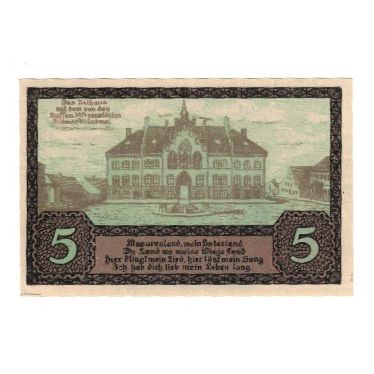 Billet, Allemagne, Johannisburg Stadt, 5 Pfennig, Batiment, 1921, 1921-10-01