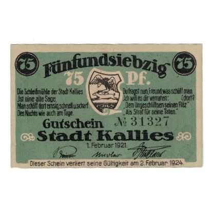 Banknote, Germany, Kallies Stadt, 75 Pfennig, personnage, 1924, 1924-02-02