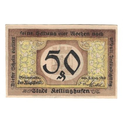 Banknote, Germany, Kellinghusen Stadt, 50 Pfennig, Eglise, 1920, 1920-08-06