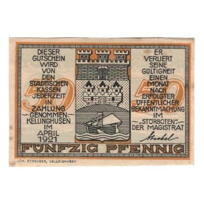 Banknote, Germany, Kellinghusen Stadt, 50 Pfennig, château, 1921, AU(55-58)