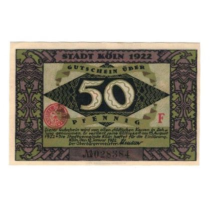 Banknote, Germany, Köln Stadt, 50 Pfennig, personnage 1, 1922, 1922-08-15