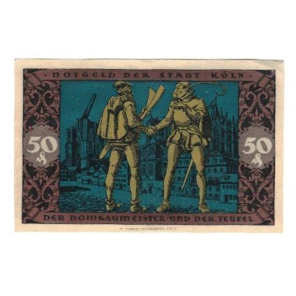 Billet, Allemagne, Köln Stadt, 50 Pfennig, personnage 2, 1922, 1922-08-15, SUP