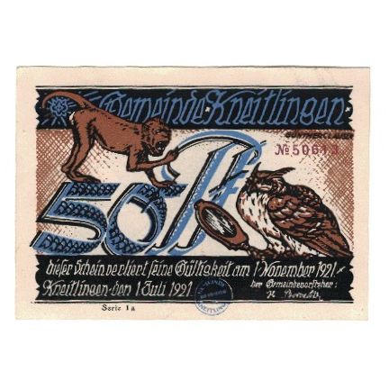 Banknote, Germany, Kneitlingen Gemeinde, 50 Pfennig, personnage, 1921