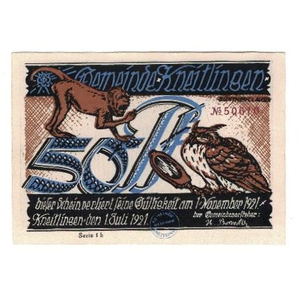 Banknote, Germany, Kneitlingen Gemeinde, 50 Pfennig, personnage 3, 1921