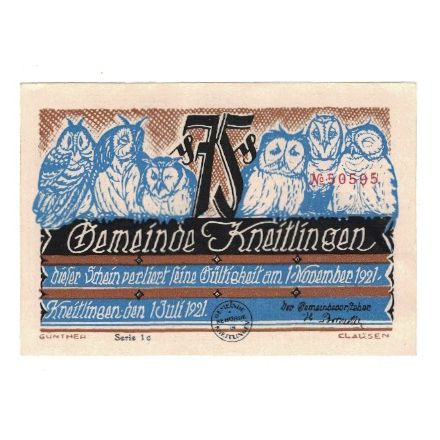 Banknote, Germany, Kneitlingen Gemeinde, 75 Pfennig, personnage, 1921