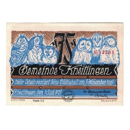 Banknote, Germany, Kneitlingen Gemeinde, 75 Pfennig, personnage 2, 1921