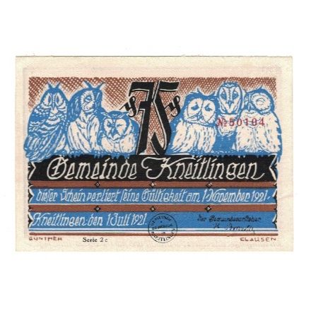 Banknote, Germany, Kneitlingen Gemeinde, 75 Pfennig, personnage 3, 1921