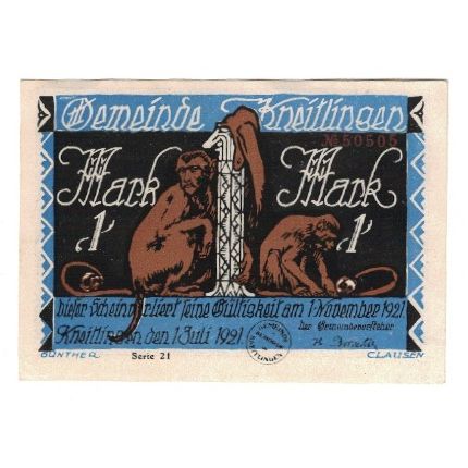 Banknote, Germany, Kneitlingen Gemeinde, 1 Mark, personnage 1, 1921, 1921-11-01