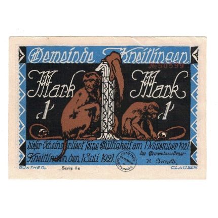 Banknote, Germany, Kneitlingen Gemeinde, 1 Mark, personnage 2, 1921, 1921-11-01
