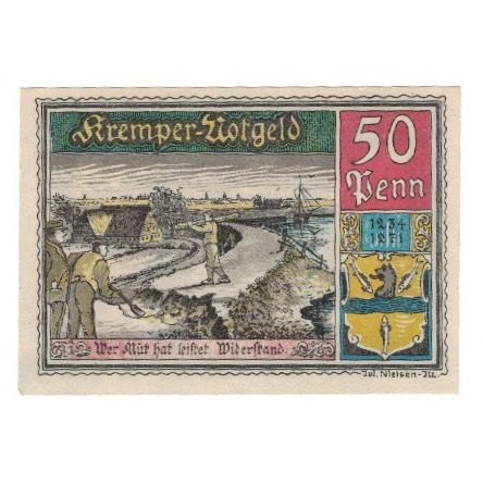 Banknote, Germany, Krempe Stadt, 50 Pfennig, personnage, 1921, 1921-10-01