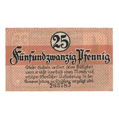Banknote, Germany, Kamen Stadt, 25 Pfennig, Texte, 1920, 1920-04-01, AU(55-58)