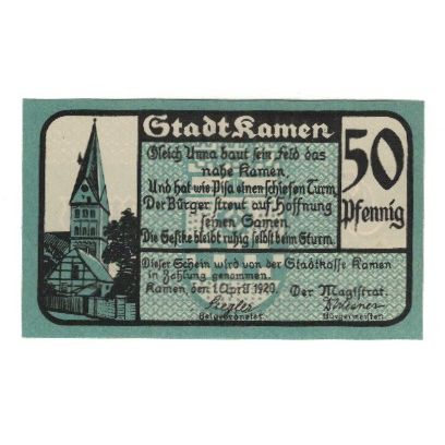 Banknote, Germany, Kamen Stadt, 50 Pfennig, Texte, 1920, 1920-04-01, AU(55-58)