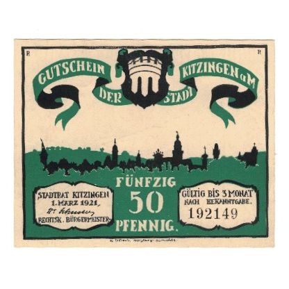 Billet, Allemagne, Kitzingen Stadt, 50 Pfennig, personnage 1, 1921, 1921-03-01
