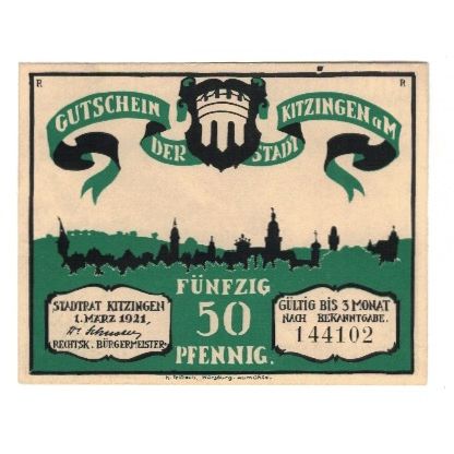 Billet, Allemagne, Kitzingen Stadt, 50 Pfennig, personnage 3, 1921, 1921-03-01