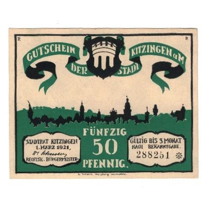 Geldschein, Deutschland, Kitzingen Stadt, 50 Pfennig, personnage 5, 1921