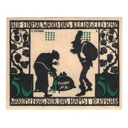 Geldschein, Deutschland, Kitzingen Stadt, 50 Pfennig, personnage 5, 1921