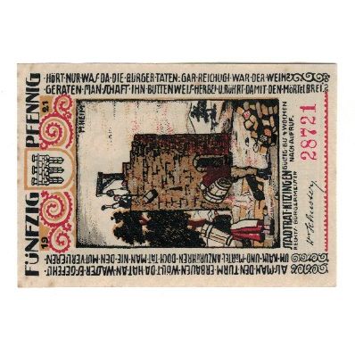 Billete, Alemania, Kitzingen Stadt, 50 Pfennig, tour, 1921, EBC, Mehl:K28.18