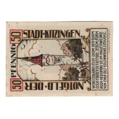 Billete, Alemania, Kitzingen Stadt, 50 Pfennig, tour, 1921, EBC, Mehl:K28.18