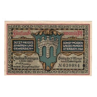 Banknote, Germany, Kitzingen Stadt, 25 Pfennig, personnage, 1921, 1921-02-01