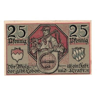 Banknote, Germany, Kitzingen Stadt, 25 Pfennig, personnage, 1921, 1921-02-01