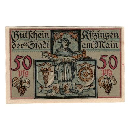 Banconote, Germania, Kitzingen Stadt, 50 Pfennig, personnage, 1921, 1921-02-01