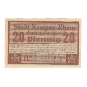 Banknote, Germany, Kempen a. Rh. Stadt, 20 Pfennig, Batiment, 1920, 1920-03-09