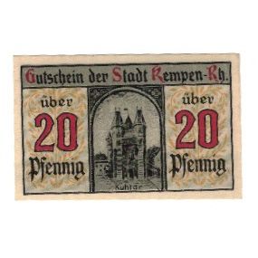 Banknote, Germany, Kempen a. Rh. Stadt, 20 Pfennig, Batiment, 1920, 1920-03-09