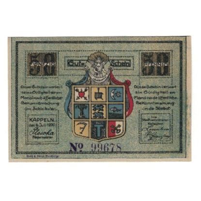 Banknote, Germany, Kappeln Stadt, 50 Pfennig, personnage, 1920, 1920-07-06